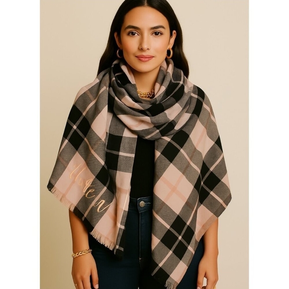 Kate Spade New York Woodland Plaid Wool Gold signature Scarf MSPR $128 - Picture 2 of 10